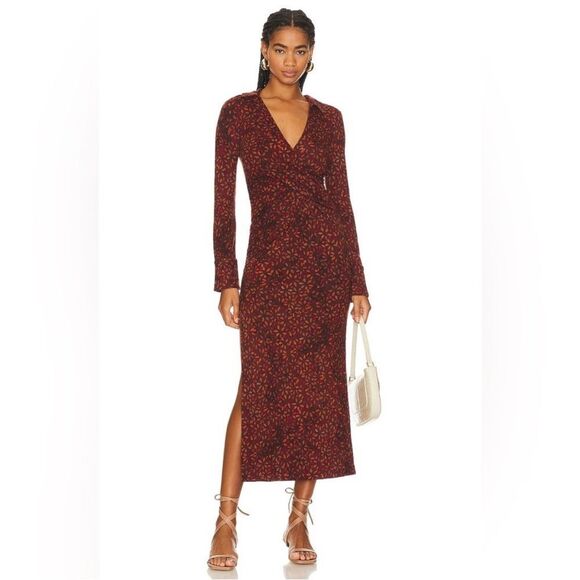 NEW Free People Floral Brown Long Sleeve Wrap Maxi Dress | L - Picture 1 of 11